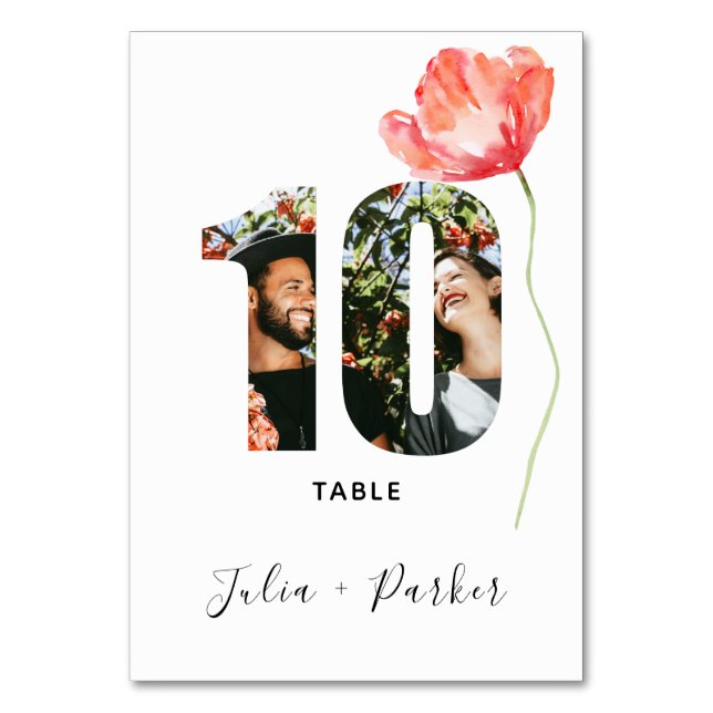 Numéro De Table Mariage rouge pavot moderne Numéro de tableau 10 (Par défaut)