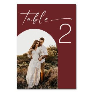 Numéro De Table Mariage Rouge Vin Profond | Photo d'Arche Élégante