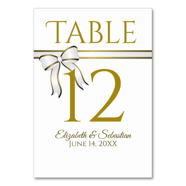 Numéro De Table Mariage Ruban Blanc & Or Élégant (Par défaut)
