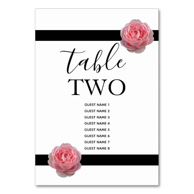 Numéro De Table Mariage Ruban Noir Rose Pâle (Par défaut)