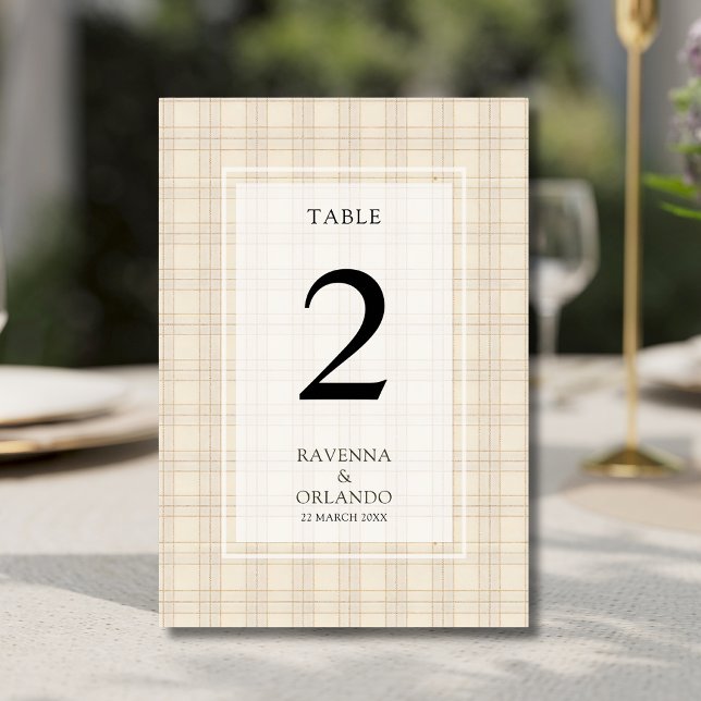 Numéro De Table Mariage rustique à carreaux marron classique Cappu (Créateur téléchargé)