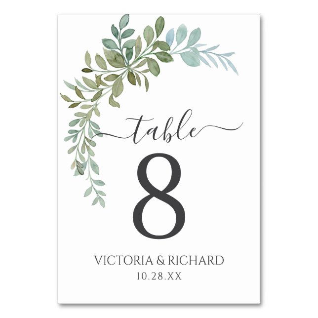 Numéro De Table Mariage rustique aquarelle Eucalyptus vert tendre (Par défaut)