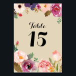 Numéro De Table Mariage Rustique Boho Watercolor<br><div class="desc">Cette invitation de mariage simple et élégante est encadrée par de belles fleurs d'aquarelle et le feuillage. La calligraphie et la typographie modernes ajoutent une touche tendance élégante à ce design classique de Kitty Pie Prints. La couleur Arrière - plan est changeable ! Appuyez simplement sur le bouton "personnaliser" pour...</div>