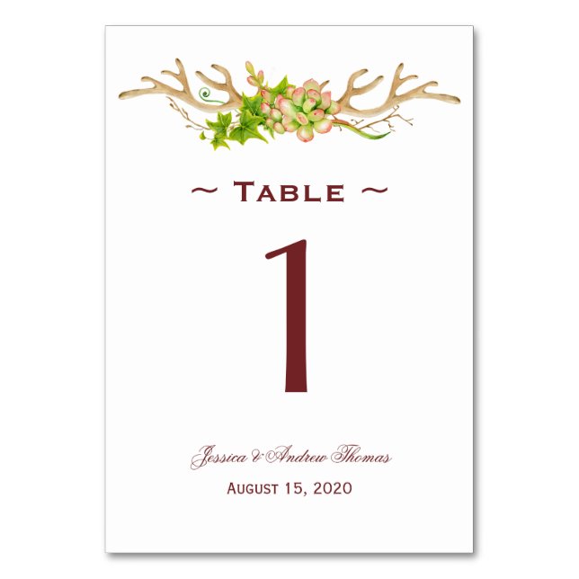 Numéro De Table Mariage Rustique Bois de Cerf & Fleurs Sauvages (Par défaut)
