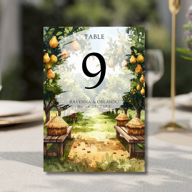 Numéro De Table Mariage rustique dans un verger de poiriers à la c (Créateur téléchargé)