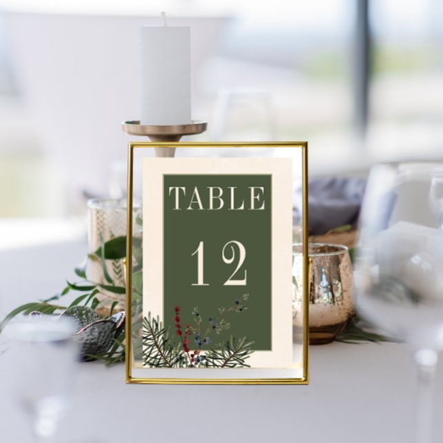 Numéro De Table Mariage Rustique de baies d'hiver et de crème de p (Rustic Winter Berries & Pine Cream Wedding Table Number)