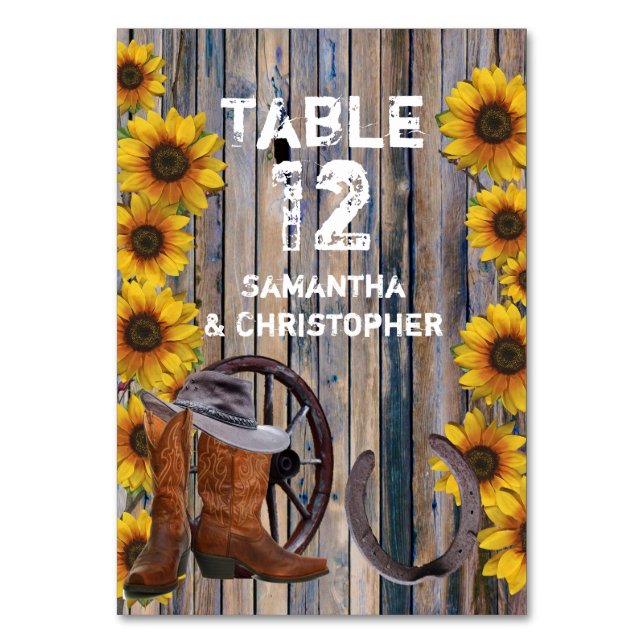 Numéro De Table Mariage rustique de cowboy et de tournesol de l'Ou (Par défaut)