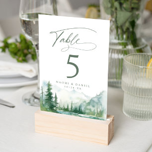 Numéro De Table Mariage rustique de montagne à l'aquarelle sage