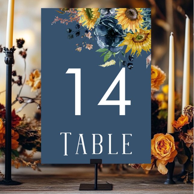 Numéro De Table Mariage Rustique Dusty Blue Sunflowers (Créateur téléchargé)