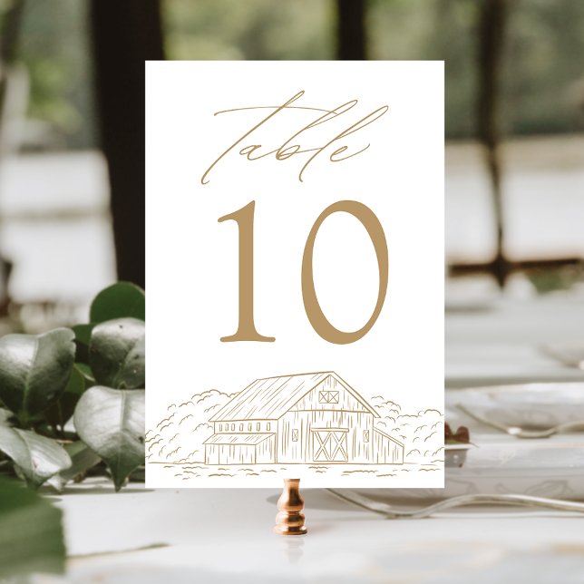 Numéro De Table Mariage rustique élégant et doré dans une grange (Créateur téléchargé)