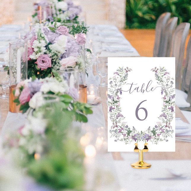 Numéro De Table Mariage rustique lavande violette fleurie (Créateur téléchargé)