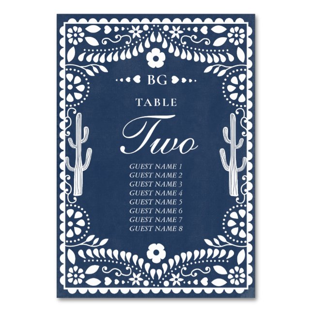 Numéro De Table Mariage rustique mexicain bleu Papier découpé (Par défaut)