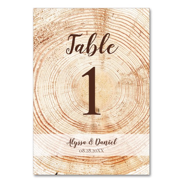 Numéro De Table Mariage rustique Script Wood Grain personnalisé (Par défaut)