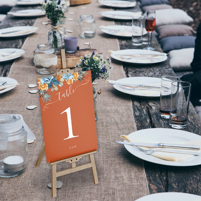 Numéro De Table Mariage Rustique Terracotta Bleu Nuit Et Rouille A (Créateur téléchargé)