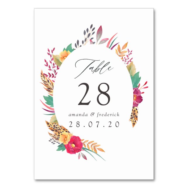 Numéro De Table Mariage Safari Floral Aquarelle (Par défaut)