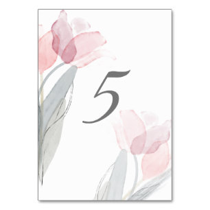 Numéro De Table Mariage simple Aquarelle Ressort Tulipe rose