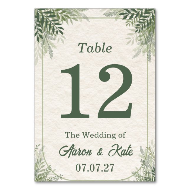 Numéro De Table Mariage simple aux feuilles vert beige (Par défaut)