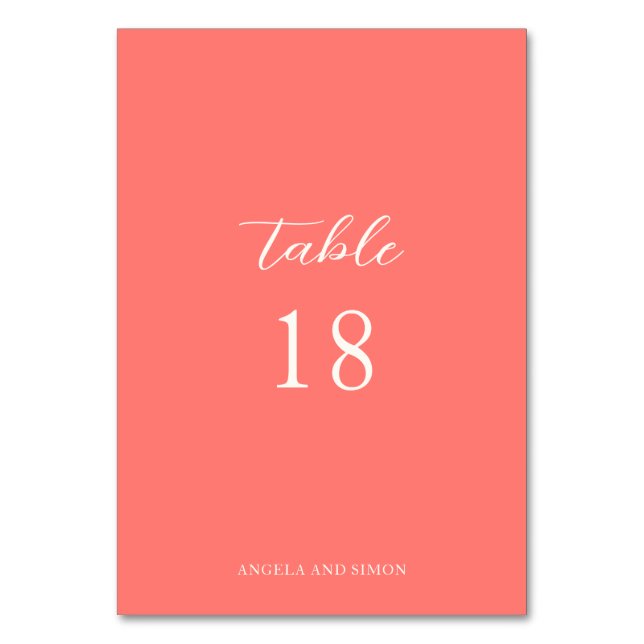 Numéro De Table Mariage Simple Corail Vibrant Moderne (Par défaut)