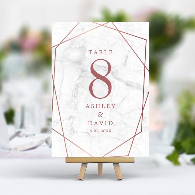 Numéro De Table Mariage Simple Géométrique Rose Gold Marbré (Créateur téléchargé)