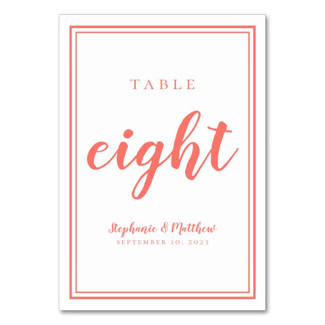 Numéro de table Mariage simple Huit Corail et Blan (Par défaut)