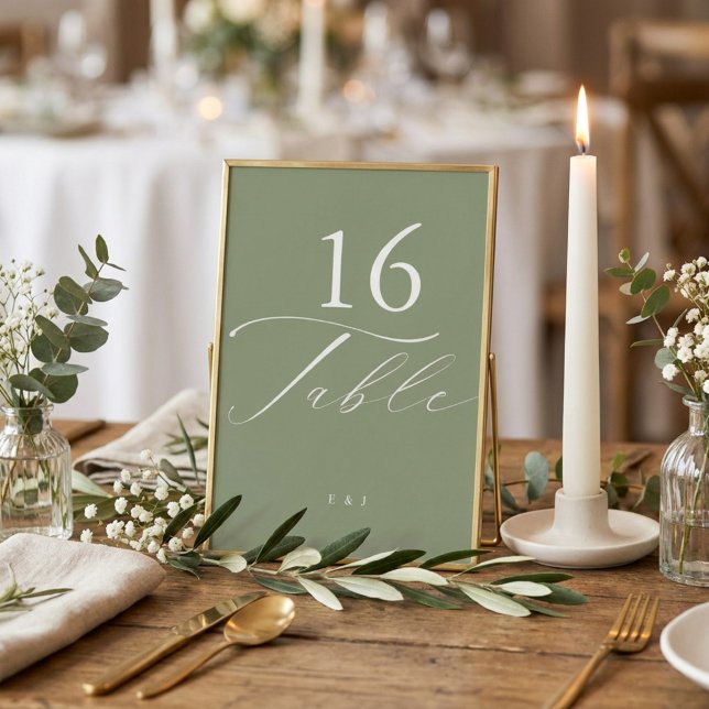 Numéro De Table Mariage Simple Moderne Vert Sauge et Blanc (Créateur téléchargé)