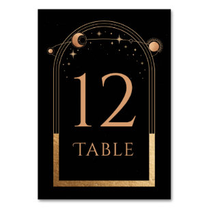 Numéro De Table Mariage Soleil Lunaire Or Noir Céleste