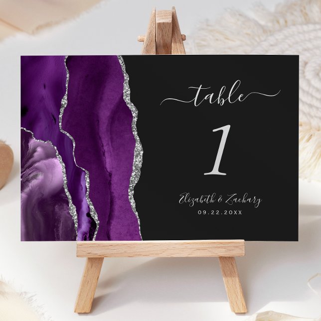 Numéro De Table Mariage sombre agate argent pourpre (Créateur téléchargé)