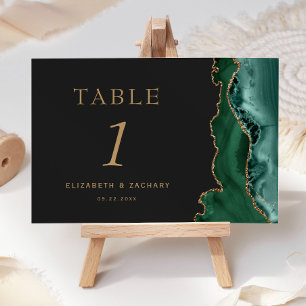 Numéro De Table Mariage sombre d'émeraude vert Agate Or