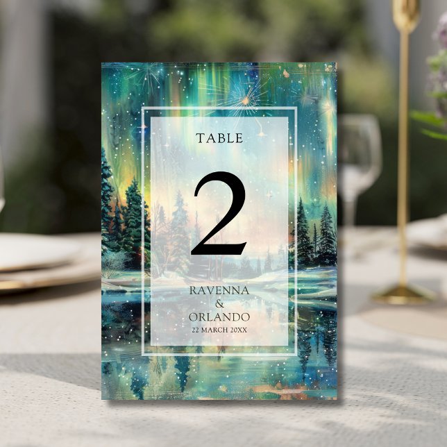 Numéro De Table Mariage sous le ciel nocturne du lac Forest aux lu (Créateur téléchargé)