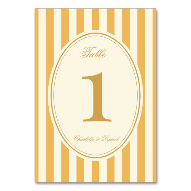 Numéro De Table Mariage Stripe Personnalisé Jaune Moutarde (Par défaut)