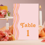 Numéro De Table Mariage Super rose et orange<br><div class="desc">L'ajout parfait à votre décor de table mariage. Ce morceau vibrant puise son inspiration rétro mariage, donnant vie à une ambiance mariage les années 70. Idéal pour un thème mariage rétro, il saisit l'essence d'un mariage branché avec un mélange éclectique de couleurs. Idéal pour un mariage disco ou un mariage...</div>