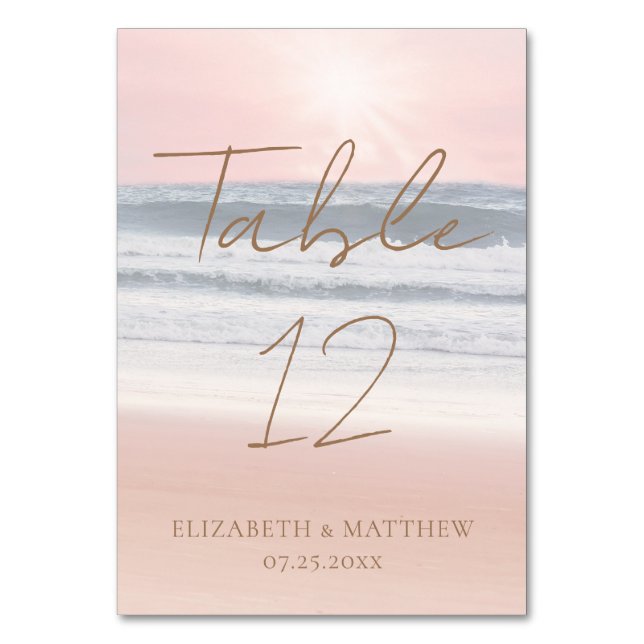 Numéro De Table Mariage sur la plage au coucher du soleil (Par défaut)