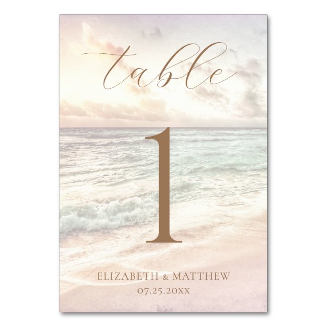 Numéro De Table Mariage sur la plage au coucher du soleil (Par défaut)