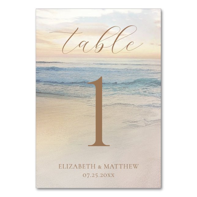 Numéro De Table Mariage sur la plage au coucher du soleil (Par défaut)