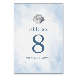 Numéro De Table Mariage sur la plage Coquillage bleu