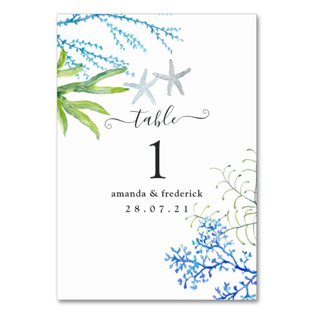 Numéro De Table Mariage sur le thème de la plage avec algues à l'a (Par défaut)