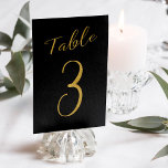 Numéro De Table Mariage table numéro or parties scintillant noir é<br><div class="desc">Faux or feuille de calligraphie formelle script mariage carte de table de réception de mariage. La couleur noire de l'arrière - plan est modifiable. Vous pouvez le modifier après avoir appuyé sur le bouton PERSONNALISER. Vous pouvez trouver toute la gamme de numéros (1 - 50) ici : http://bit.ly/2sLMaFh Si vous...</div>