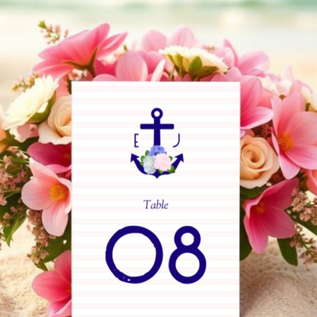 Numéro De Table Mariage Thème Marin à Rayures Florales (Créateur téléchargé)