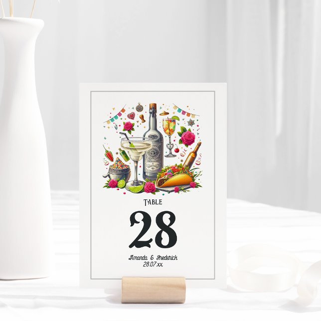 Numéro De Table Mariage Thème Tacos et Tequila Fiesta Animé et Amu (Lively and Fun Tacos and Tequila Fiesta Wedding Table Number)