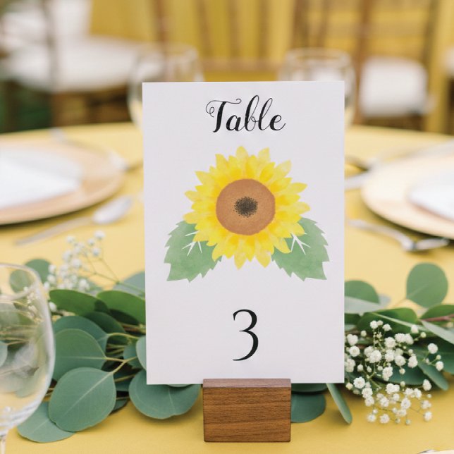 Numéro De Table Mariage Tournesol Aquarelle Jaune  (Créateur téléchargé)