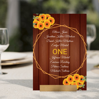 Numéro De Table Mariage Tournesol Rustique