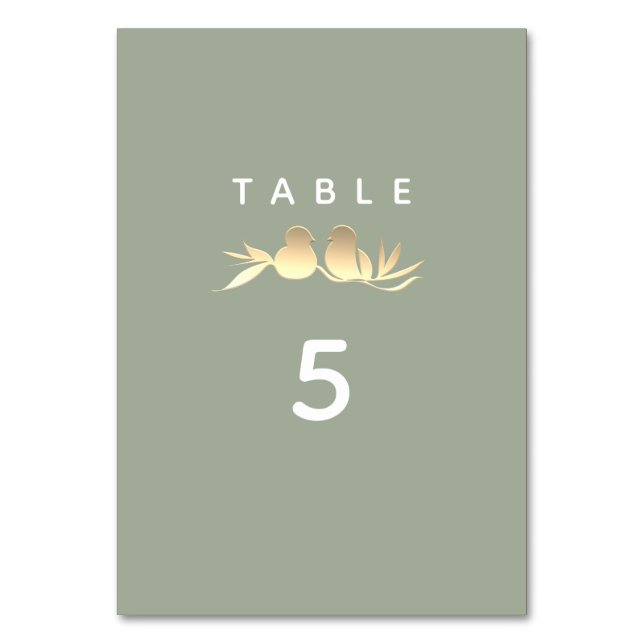 Numéro De Table Mariage Tourterelles Or Vert Sage  (Par défaut)