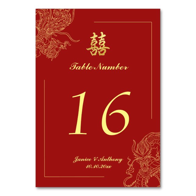 Numéro De Table Mariage traditionnel chinois rouge Dragon Phénix (Par défaut)