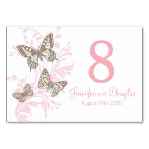 Numéro De Table Mariage trois papillons graphiques nom et date