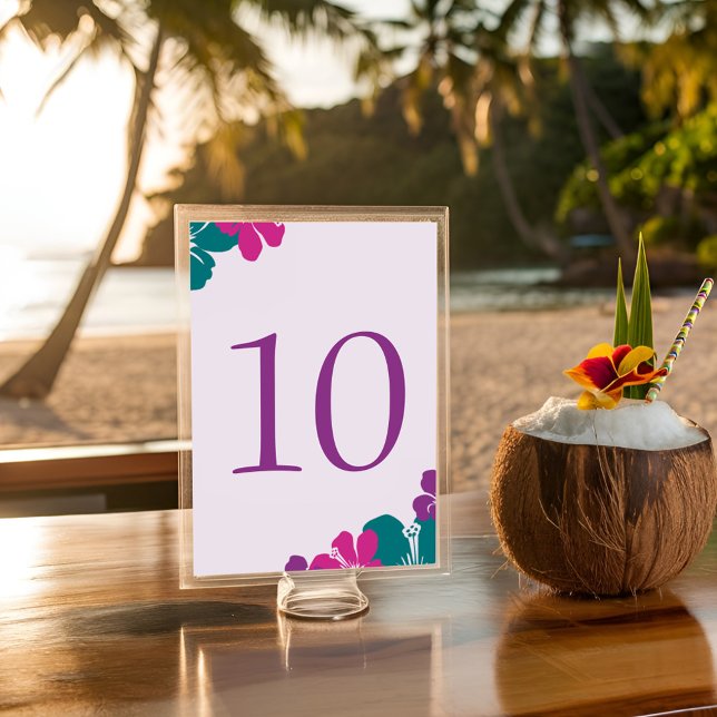 Numéro De Table Mariage Tropical au Thé vert Hibiscus Rose Violet (Créateur téléchargé)