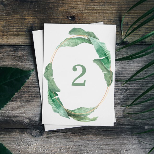 Numéro De Table Mariage tropical avec verdure. Botanique aquarelle (Créateur téléchargé)