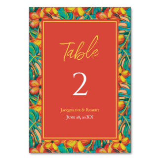 Numéro De Table Mariage tropical orange et jaune