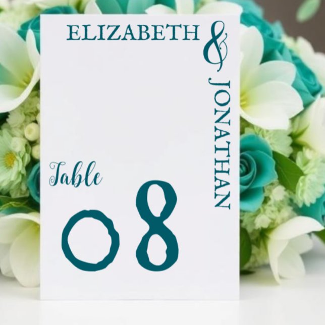Numéro De Table Mariage Typographie Moderne Sarcelle Foncé (Créateur téléchargé)