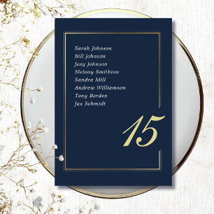 Numéro De Table Mariage Typographie Script Minimal Bordure Or Navy