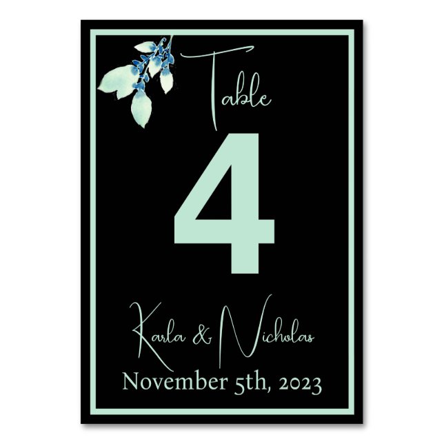 Numéro De Table Mariage vert à la menthe noire et pâle (Par défaut)